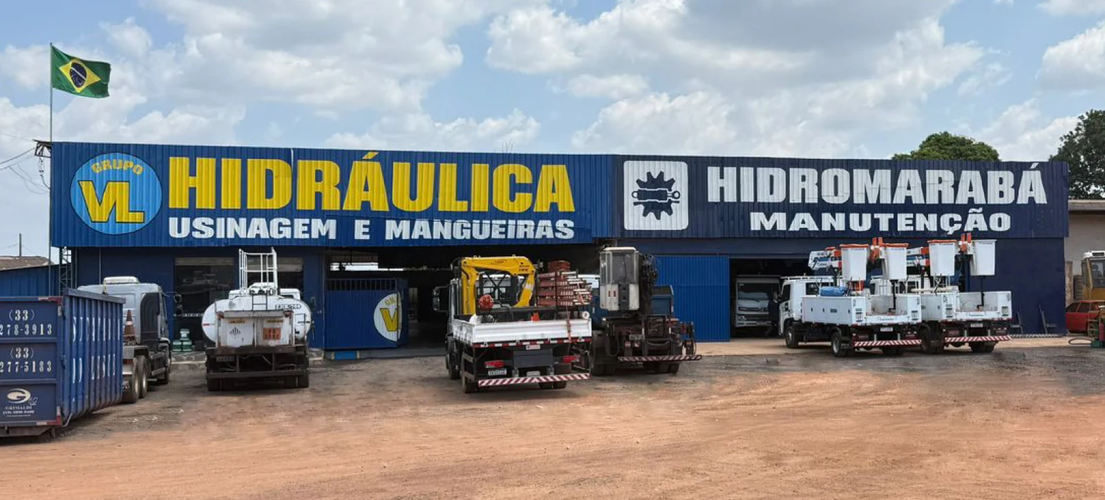 Fachada da VL Hidráulica e Hidromarabá em Marabá, com caminhões no pátio